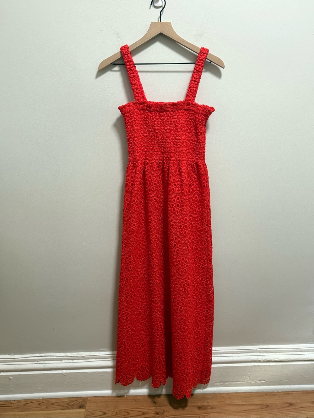 Hill house home anjuli nap dress scalloped lace poppy red midi medium